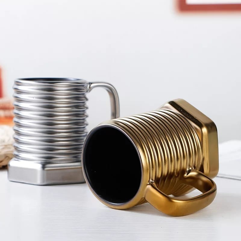 Screw Shape Ceramic Coffee Mug β Novelty 3D Porcelain Cup