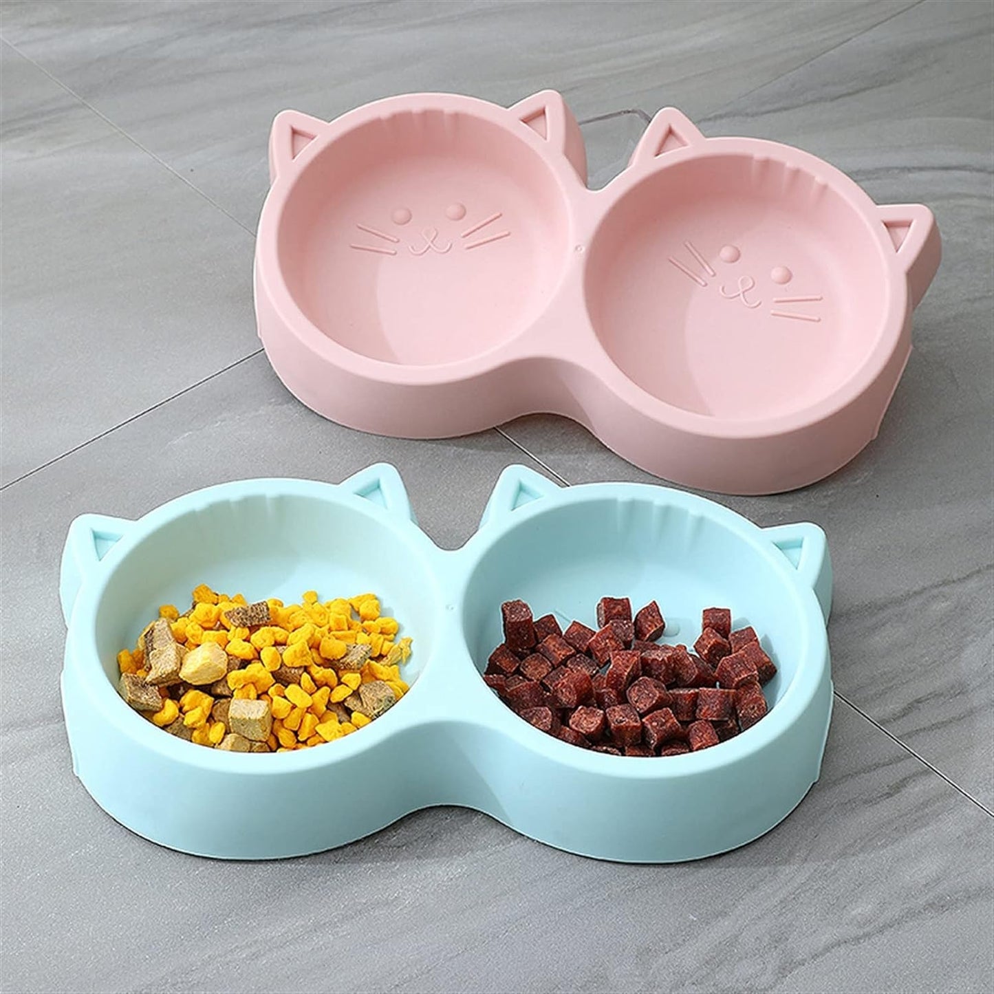 Cat Face Double Pet Bowl – 2-in-1 Food & Water Feeder