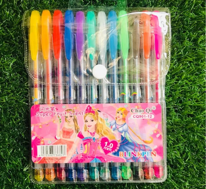 Fruit Scent Gel Glitter Pens – Pack of 12 Sparkling Pens