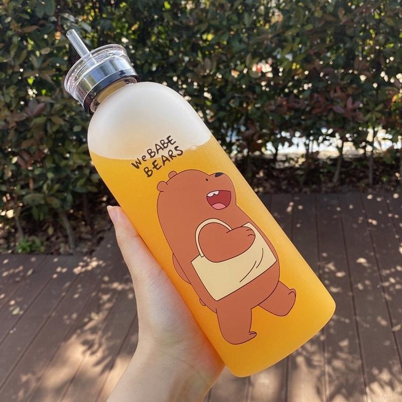 We Bare Bears Panda Water Bottle 1000ml – Dual Cap with Straw