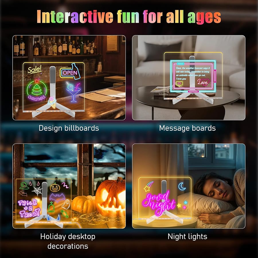 LED Light-Up Writing Board with 7 Neon Markers – Reusable Glowing Message Board
