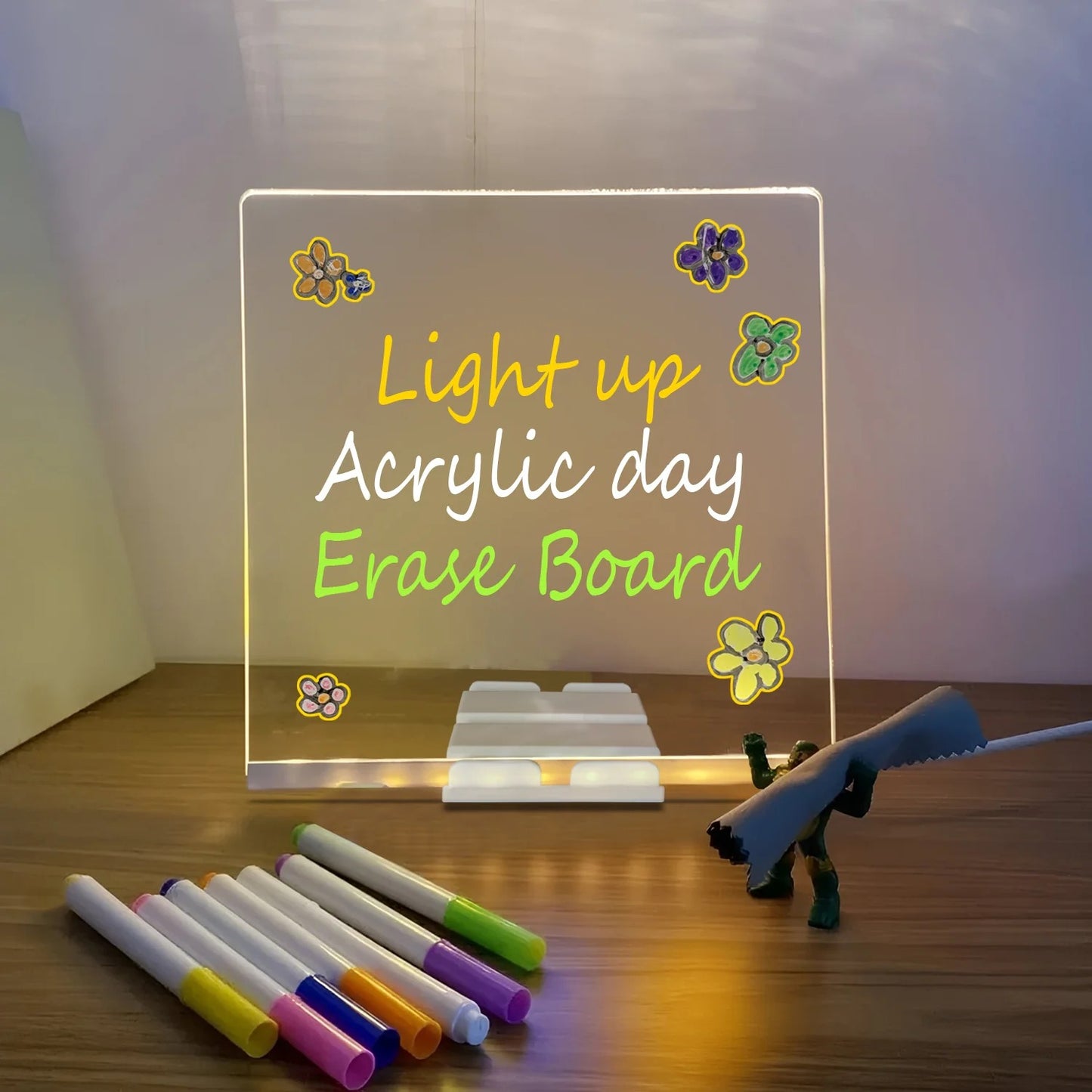 LED Light-Up Writing Board with 7 Neon Markers – Reusable Glowing Message Board