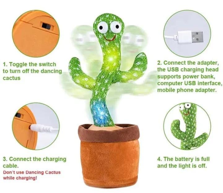 Dancing Cactus Toy – Singing, Talking & Voice Recording Plush for Kids
