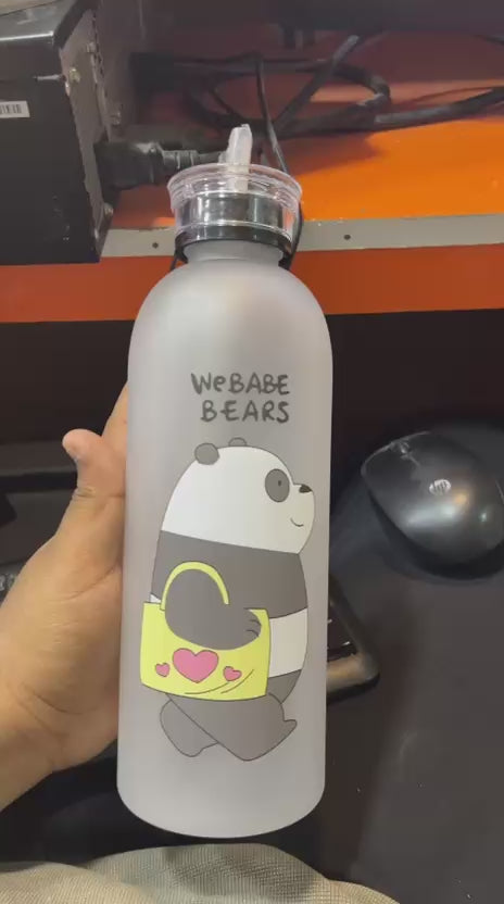 We Bare Bears Panda Water Bottle 1000ml – Dual Cap with Straw